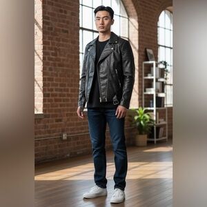 Unisex Zara Black Vegan/Faux Leather Moto Jacket-Size Small-Women/Men